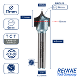 TCT Tipped Point Roundover / Edge Rounding Router Bits Fits Makita Festool Dewalt Trend Routers
