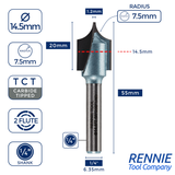TCT Tipped Point Roundover / Edge Rounding Router Bits Fits Makita Festool Dewalt Trend Routers