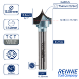 TCT Tipped Roundover / Edge Rounding Router Bits Fits Makita Festool Dewalt Trend Routers