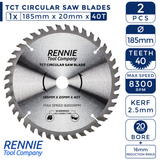 2 Pack - 185mm x 20mm Bore x 40T & 80T TCT Saw Blade Fits Evolution Rage Circular Saws Etc