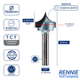 TCT Tipped Roundover / Edge Rounding Router Bits Fits Makita Festool Dewalt Trend Routers
