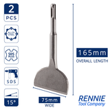 2 Pack x SDS Plus 75mm Wide Angled Spade Chisels For Tiles