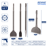Set Of 4 - SDS Plus Chisels 20mm/50mm/75mm Wide + Moil Point