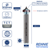 TCT Tipped Roundover / Edge Rounding Router Bits Fits Makita Festool Dewalt Trend Routers