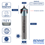 TCT Tipped Point Roundover / Edge Rounding Router Bits Fits Makita Festool Dewalt Trend Routers