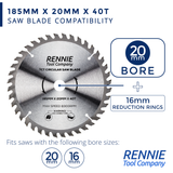 2 Pack - 185mm x 20mm Bore x 40T & 80T TCT Saw Blade Fits Evolution Rage Circular Saws Etc