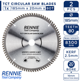 2 Pack - 185mm x 20mm Bore x 40T & 80T TCT Saw Blade Fits Evolution Rage Circular Saws Etc