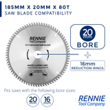 2 Pack - 185mm x 20mm Bore x 40T & 80T TCT Saw Blade Fits Evolution Rage Circular Saws Etc