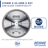 210mm x 25.4mm Bore x 80T TCT Circular Wood Saw Blade Fits Evolution Saws & Evolution Rage Saws