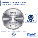 2-Pack 255mm x 40T & 80T x 25.4mm Bore TCT Circular Wood Saw Blades 255mm, Fits Evolution Saws