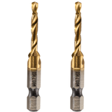 M4 x 0.7 Combination Tap And Drill Bits HSS Titanium Coated. 1/4" Hex Shank