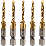 M4 x 0.7 Combination Tap And Drill Bits HSS Titanium Coated. 1/4" Hex Shank
