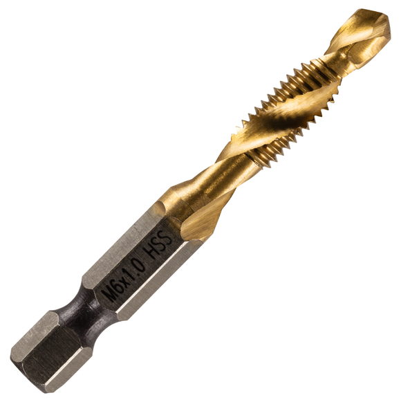 M6 x 1 Combination Tap And Drill Bits HSS Titanium Coated. 1/4
