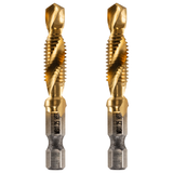 M8 x 1.25 Combination Tap And Drill Bits HSS Titanium Coated. 1/4" Hex Shank