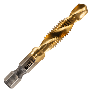 M8 x 1.25 Combination Tap And Drill Bits HSS Titanium Coated. 1/4" Hex Shank