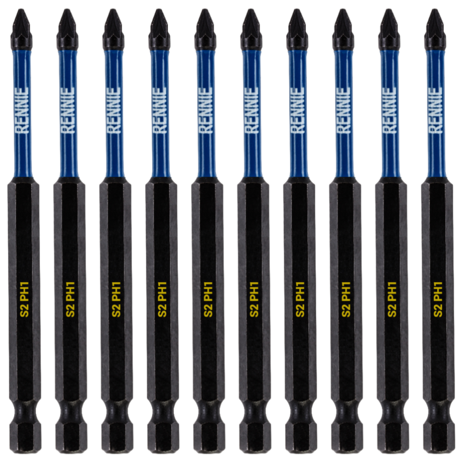 10 Pack PH1 x 100mm Long Magnetic Impact Screwdriver Bits Set Phillips #1