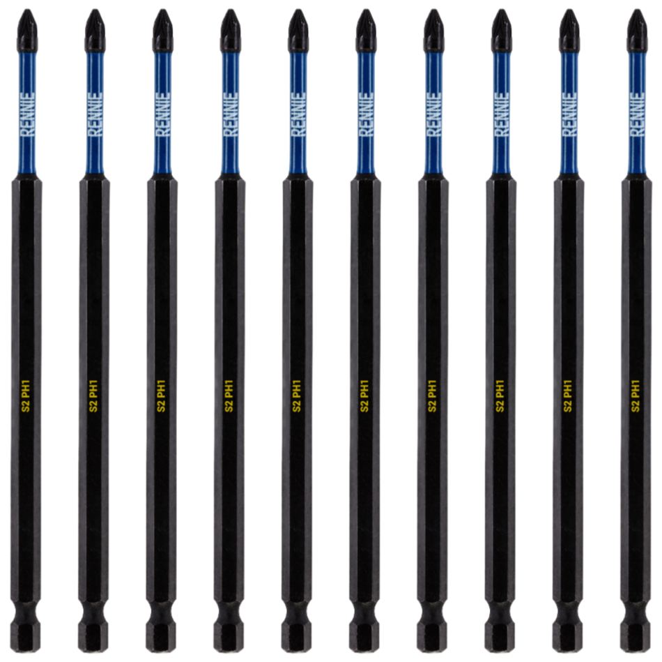 10 Pack PH1 x 150mm Extra Long Magnetic Impact Screwdriver Bits Set Phillips #1