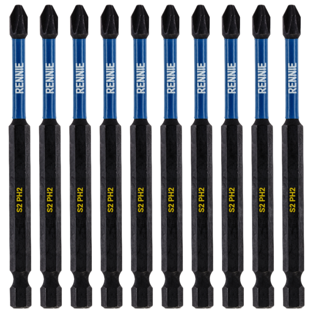 10 Pack PH2 x 100mm Magnetic Impact Screwdriver Bits