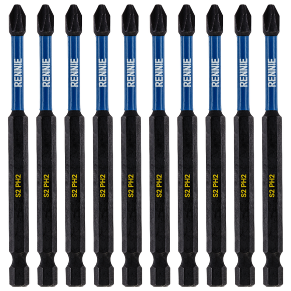 10 Pack PH2 x 100mm Magnetic Impact Screwdriver Bits