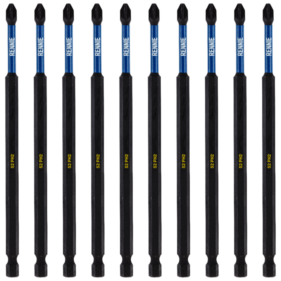 10 Pack PH2 x 150mm Extra Long Magnetic Impact Screwdriver Bits Set Phillips #2