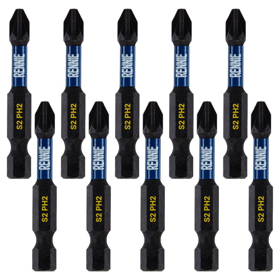10 Pack PH2 x 50mm Magnetic Impact Screwdriver Bits Set Phillips #2