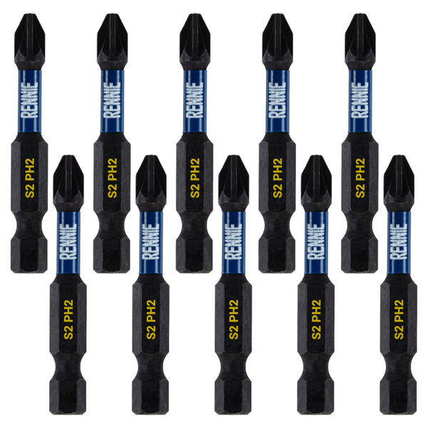 10P PH2 x 50mm Magnetic Impact Screwdriver Bits Set