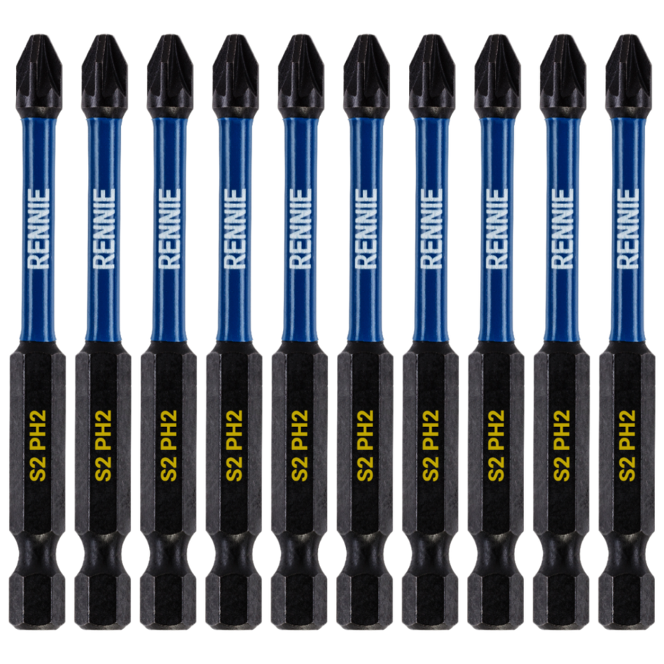 10 Pack PH2 x 75mm Long Magnetic Impact Screwdriver Bits Set Phillips #2