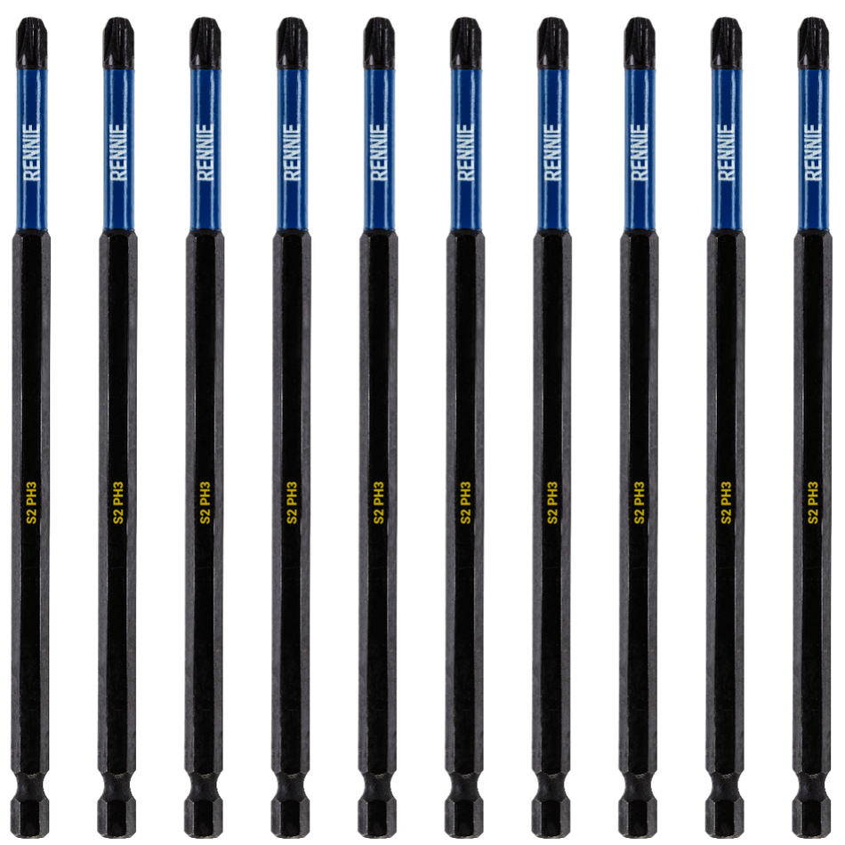 10 Pack PH3 x 150mm Extra Long Magnetic Impact Screwdriver Bits Set Phillips #3