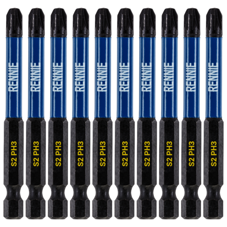 10 Pack PH3 x 75mm Long Magnetic Impact Screwdriver Bits Set Phillips #3