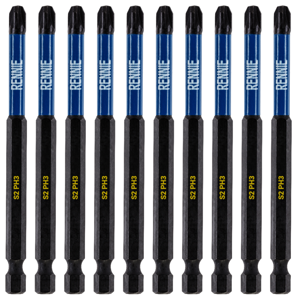 10 Pack PH3 x 100mm Long Magnetic Impact Screwdriver Bits Set Phillips #3