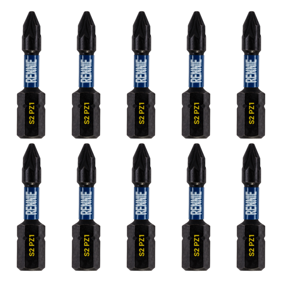 10 Pack PZ1 x 32mm Impact Screwdriver Bits Set Pozidriv (Pozi 1)