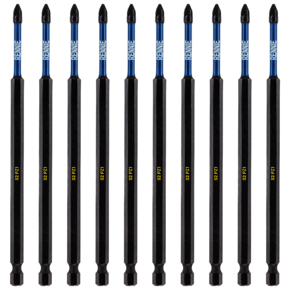 10 Pack PZ1 x 150mm Extra Long Magnetic Impact Screwdriver Bits Set Pozidriv (Pozi 1)