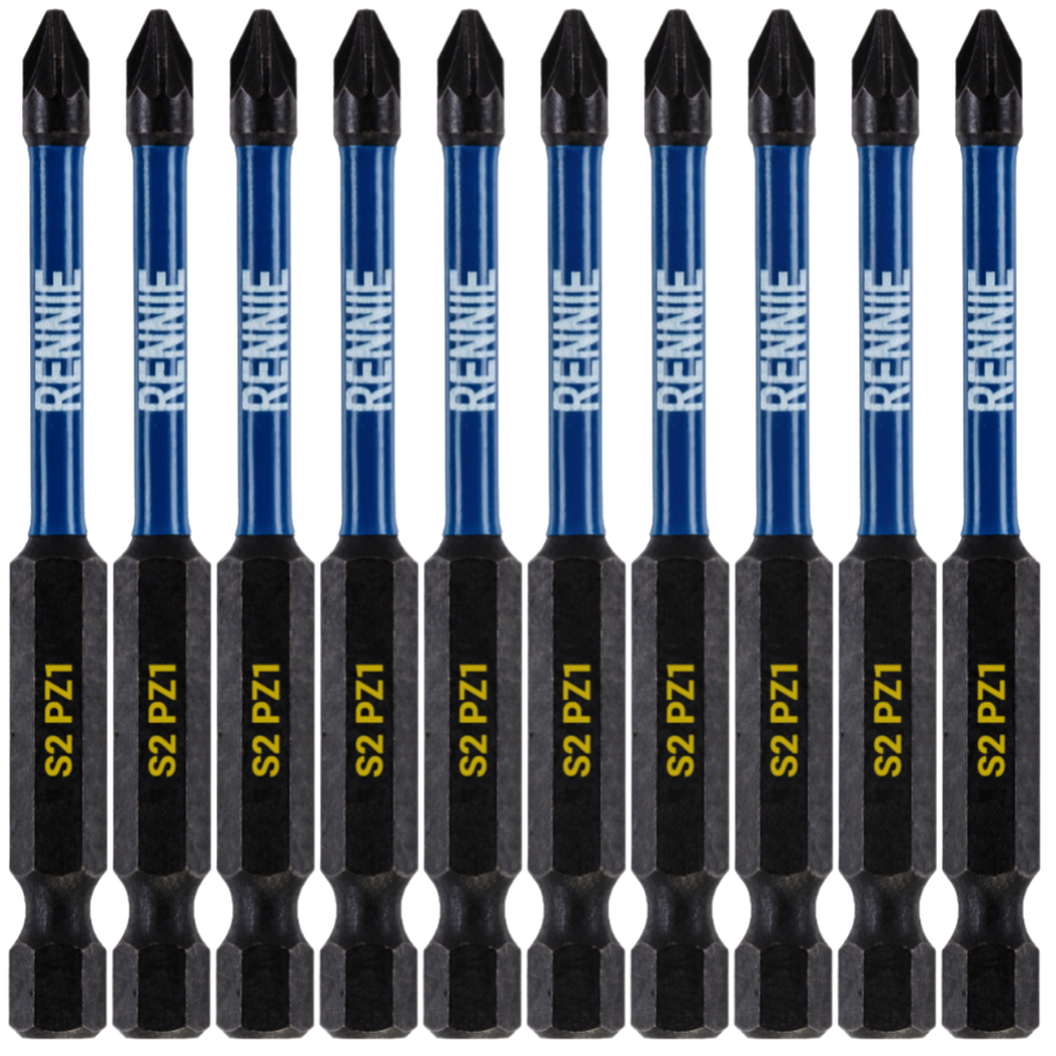 10 Pack PZ1 x 75mm Long Magnetic Impact Screwdriver Bits Set Pozidriv (Pozi 1)