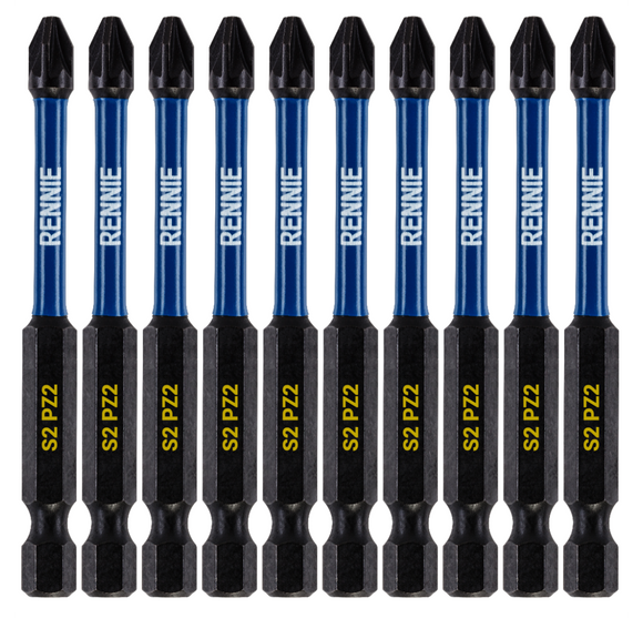 10 Pack PZ2 x 75mm Magnetic Impact Screwdriver Bits Set Pozidriv (Pozi 2)