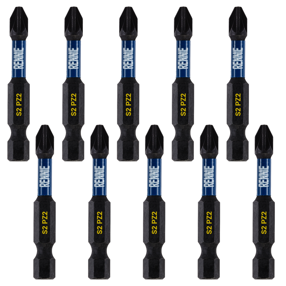 10 Pack PZ2 x 50mm Magnetic Impact Screwdriver Bits Set Pozidriv (Pozi 2)