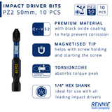 10 Pack PZ2 x 50mm Magnetic Impact Screwdriver Bits Set Pozidriv (Pozi 2)