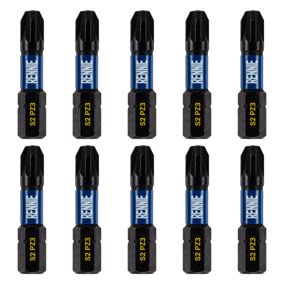 10 Pack PZ3 x 32mm Long Impact Screwdriver Bits Set Pozidriv (Pozi 3)