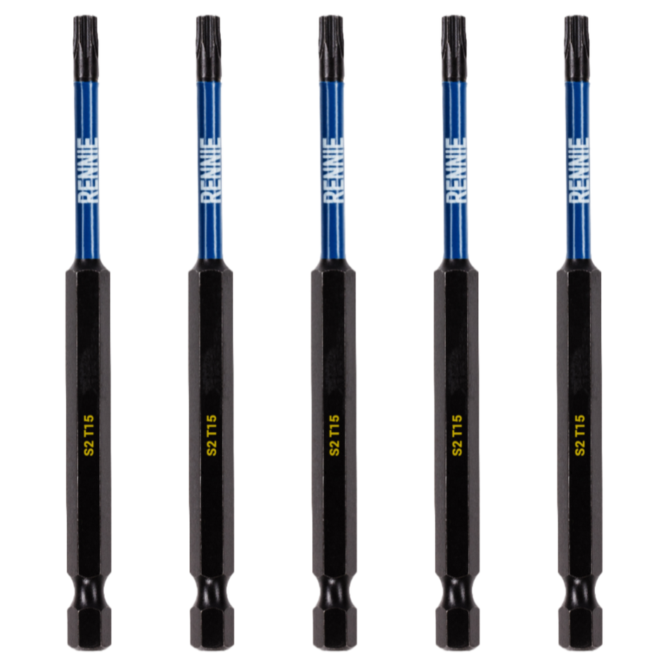 5 Pack - T15 Torx 100mm Long Magnetic Impact Screwdriver Bits Set TX15