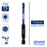 5 Pack - T15 Torx 75mm Long Magnetic Impact Screwdriver Bits Set TX15