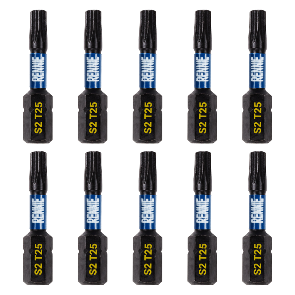 10 Pack - T25 Torx 32mm Long Magnetic Impact Screwdriver Bits Set TX25