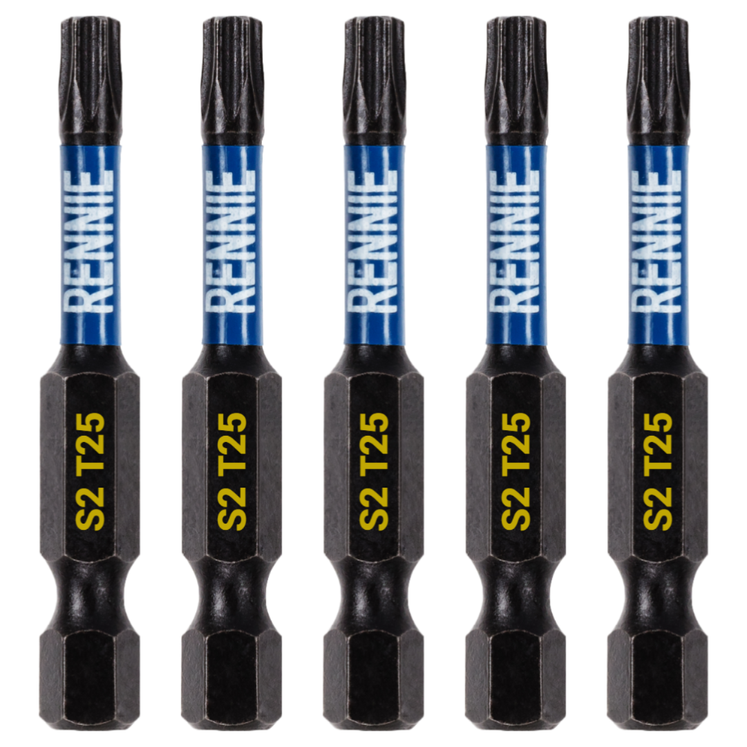 10-Pack 2" Long T25 Torx Bits – S2 Steel, Magnetic, For Impact Driver (Manganese Phosphate Finish)