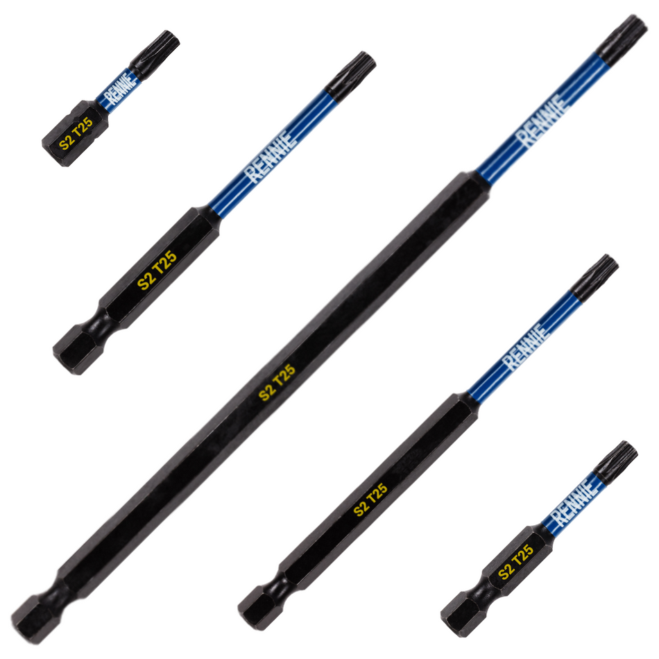5 Pack - T25 Torx Mixed Lengths Magnetic Impact Screwdriver Bits Set TX25