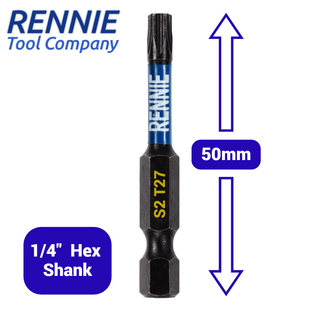 5 X Rennie Tools T27 TX27 Schlagschrauber-Bits Set X 32 Mm/50