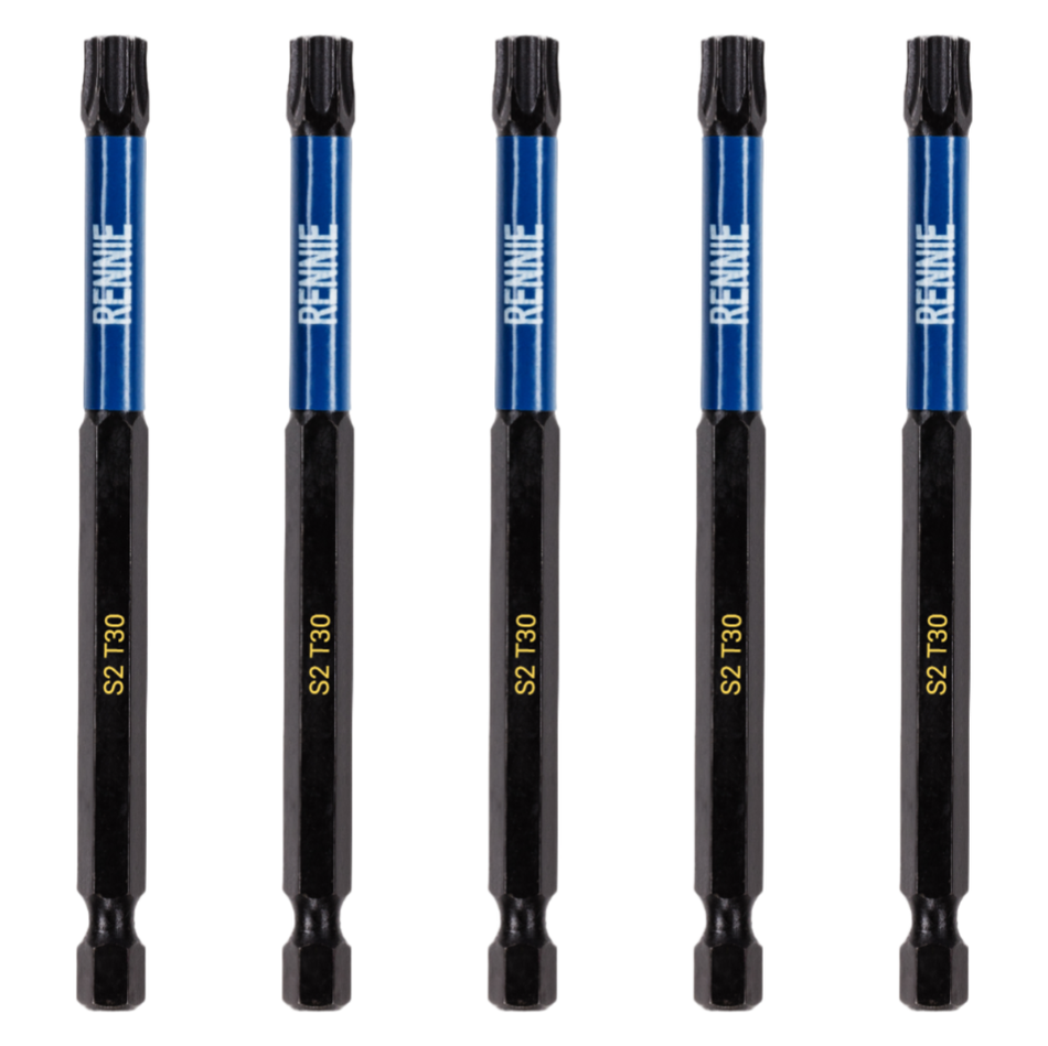 5 Pack - T30 Torx 100mm Long Magnetic Impact Screwdriver Bits Set TX30