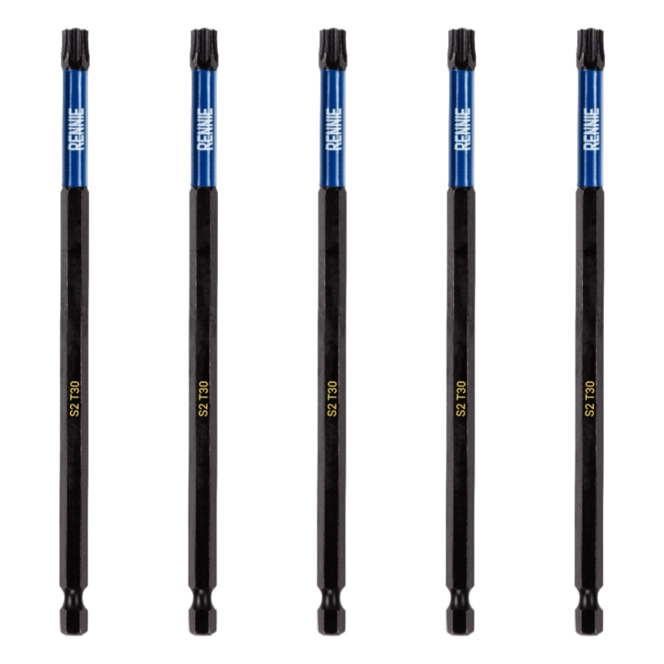5 Pack - T30 Torx 150mm Long Magnetic Impact Screwdriver Bits Set TX30