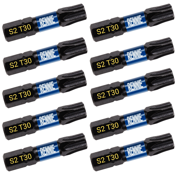 10 Pack - T30 Torx 32mm Long Magnetic Impact Screwdriver Bits Set TX30