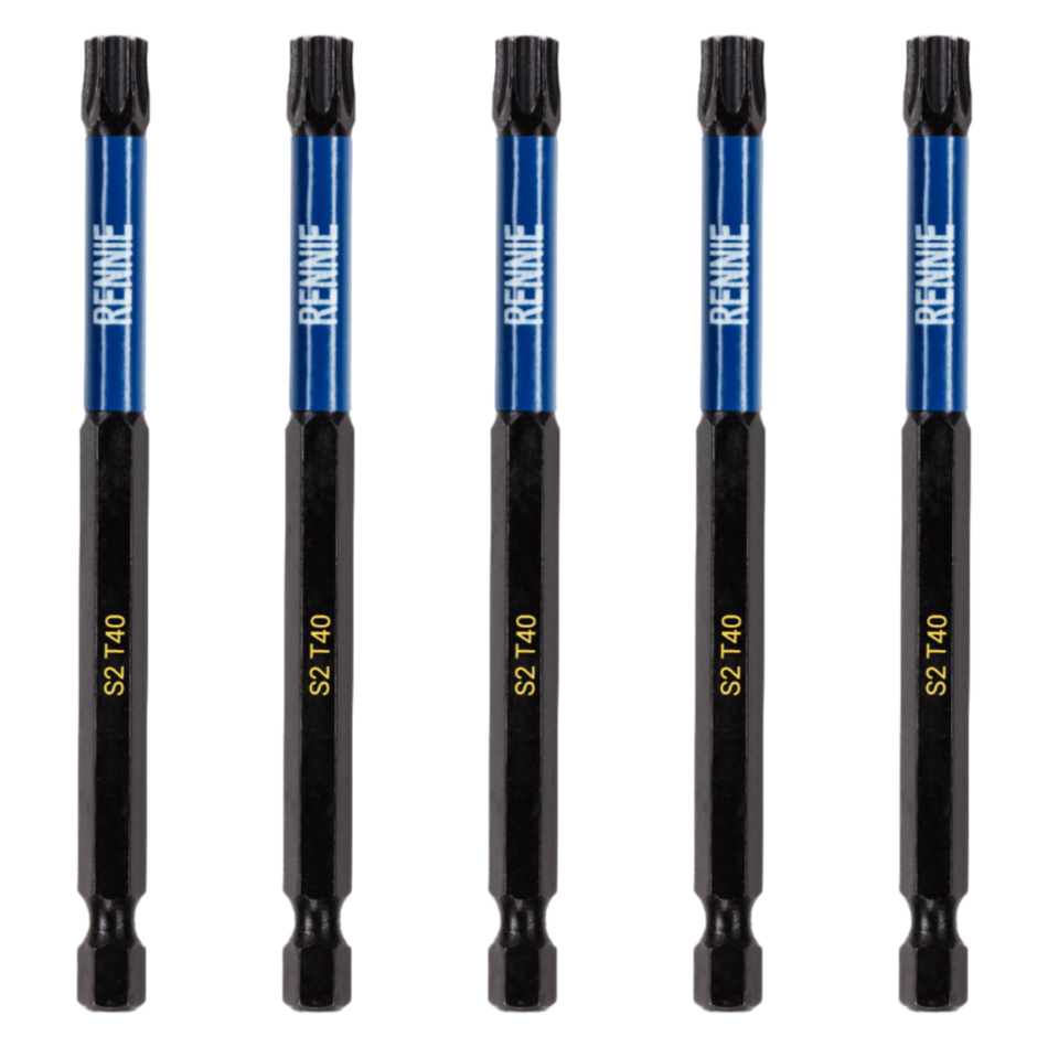 5 Pack - T40 Torx 100mm Long Magnetic Impact Screwdriver Bits Set TX40