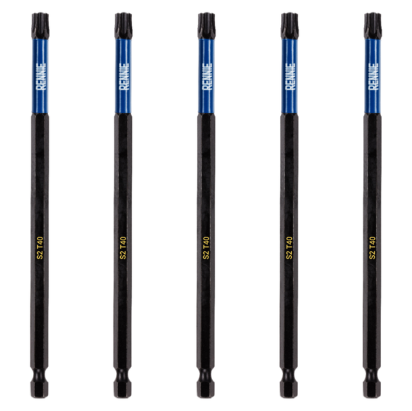 Rennie Tools T40 Torx Bits Set – 5 Schraubendreherbits Für Schlagschrauber (32-150 Mm, Magnetisch, Oxidbeschichtet)