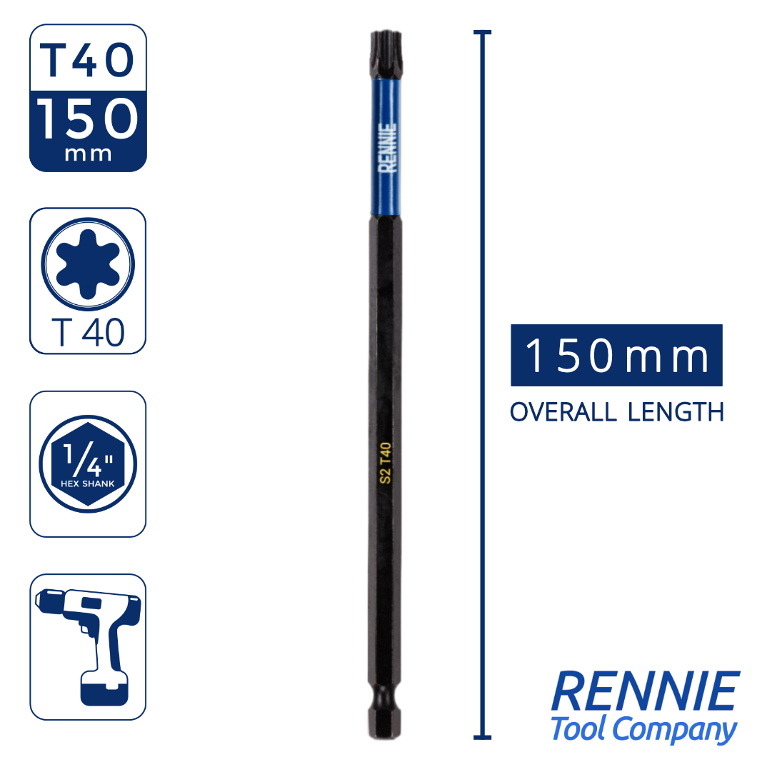 5 Pack T40 Torx 150mm Magnetic Impact Bits Set TX40 – Rennie Tool