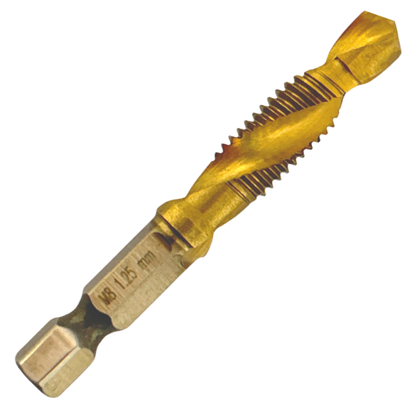 M8x1.25 Combined Tap & Drill Bits HSS Titanium Coated. 1/4